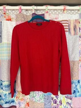Red Crewneck Cashmere Sweater with Shoulder Buttons